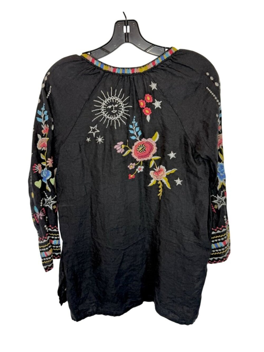 Johnny Was Maris Linen split line Peasant blouse Black NWT - Size XS - Picture 4 of 7